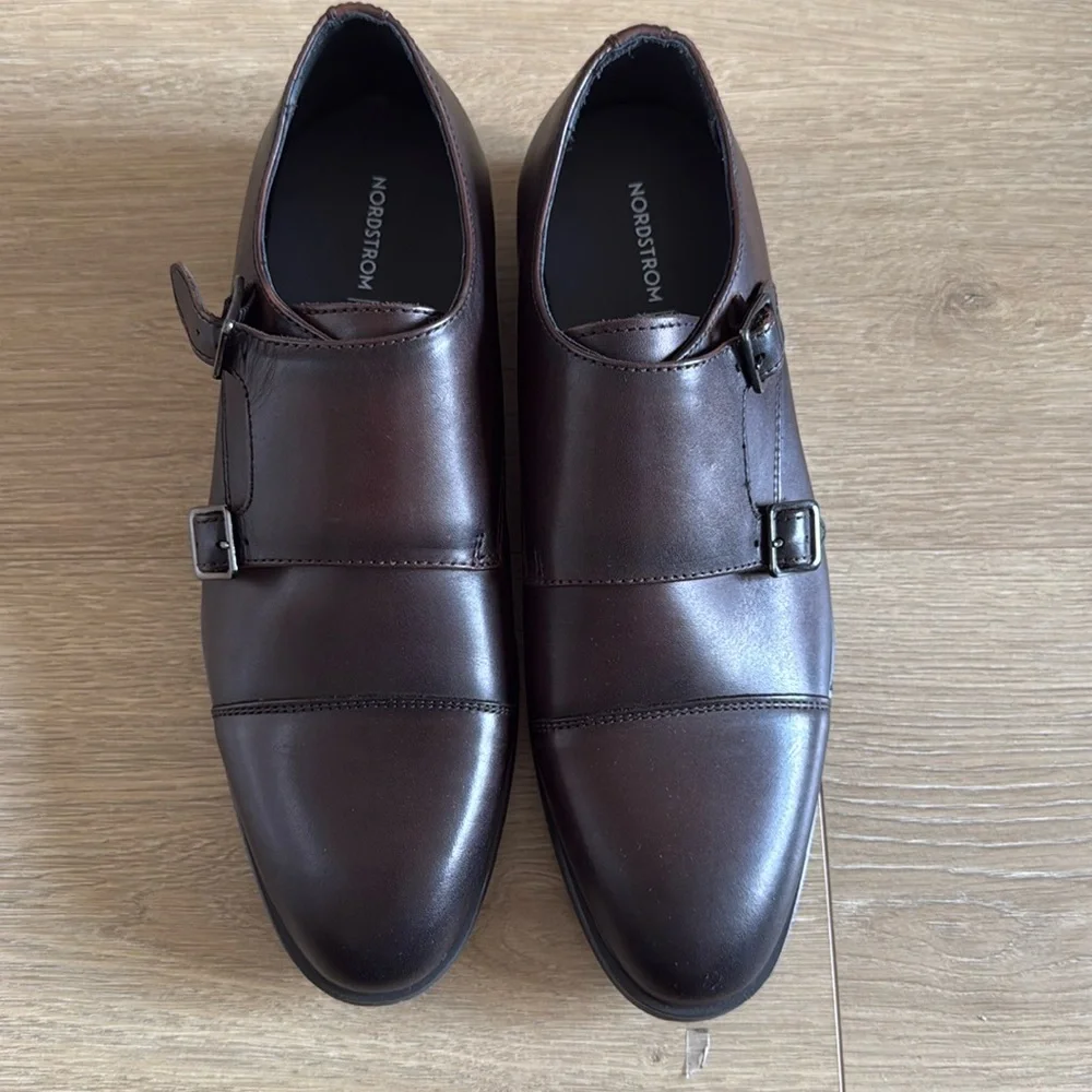 New Edison Double Monk Strap Shoe (Men) ortholite Nordstrom Sz 8.5 leather dress